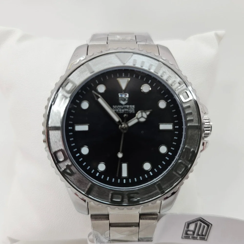 Montres Prestige MPW-0267 Mens Watch Black Dial Stainless Steel‎ Diver Style NEW